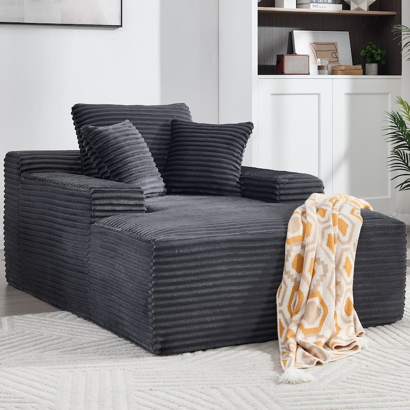 Deep Seat Chaise Lounge Chair, Wide Armrest Sleeper Sofa with Three Soft Pillows, Convertible Boneless Sofa Bed Daybed