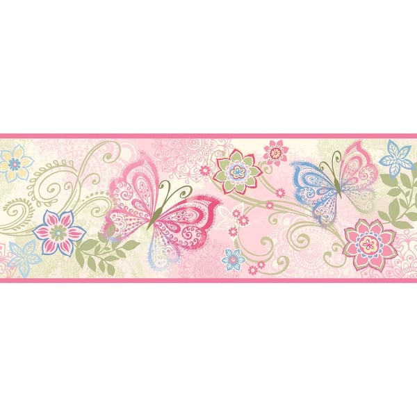 slide 1 of 1, Chesapeake Fantasia Pink Boho Butterflies Scroll Border - 6.5in x 180in x 0.025in