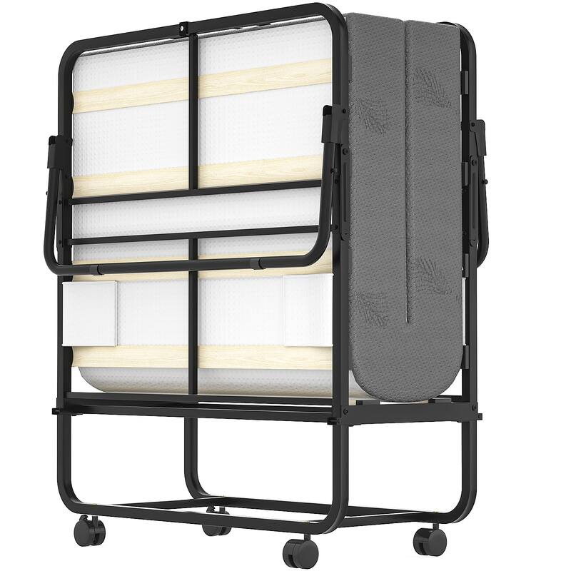 Folding Bed with 5 Inch Memory Foam Mattress, Small Single Bed Extra Guest Bed with Wheel