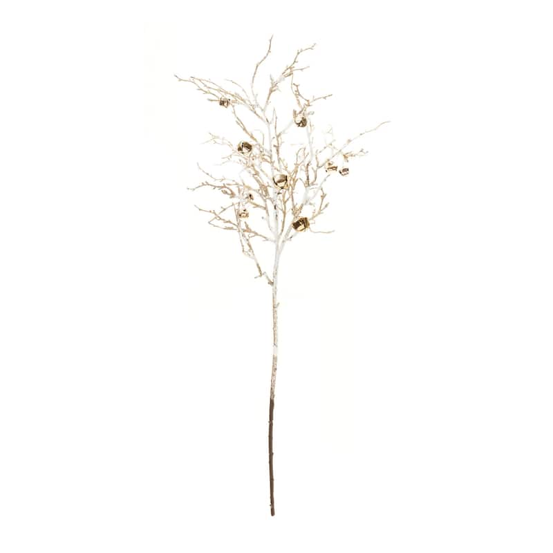 Flocked Sleigh Bell Christmas Twig Branch Spray - 33" - Set of 2