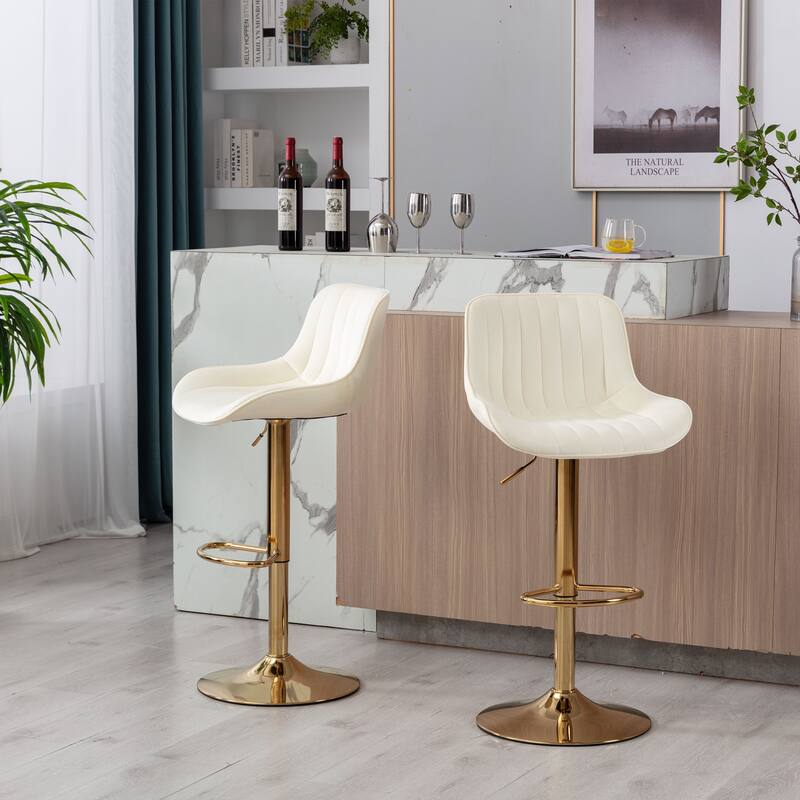 2 Velvet Bar Stools with Chrome Footrest and Base Swivel Height Adjustable - N/A