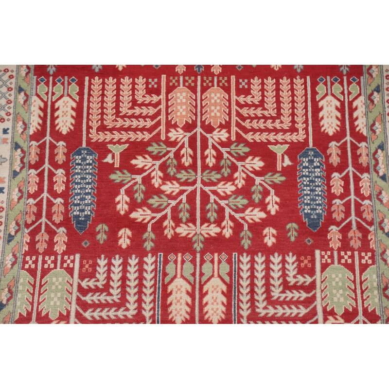 Hand Knotted Oriental 100% Wool Carpet Traditional Geometric Red Kazak Area Rug - 10' 0'' X 6' 4''