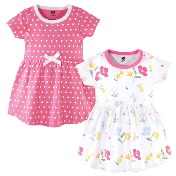 slide 1 of 1, Hudson Baby Infant and Baby Girl Cotton Short-Sleeve Dresses 2pk, Spring Mix 0-3 Months - Spring Mix