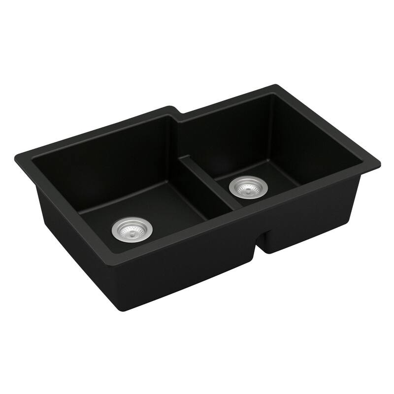 Karran Undermount Large/Small Bowl Quartz Kitchen Sink - 32" x 21.25" x 9" - 32" x 21.25" x 9"