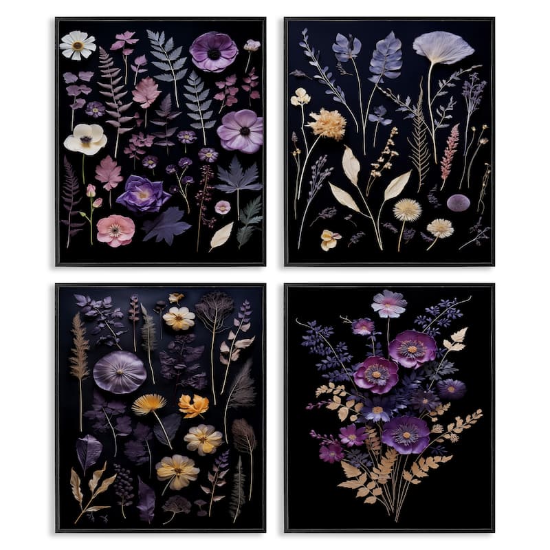 Stupell Dimensional Cottage Flower Sprigs Framed Giclee Art Design By Heidi Kuntz (Set of 4) - 11 x 14 - Black
