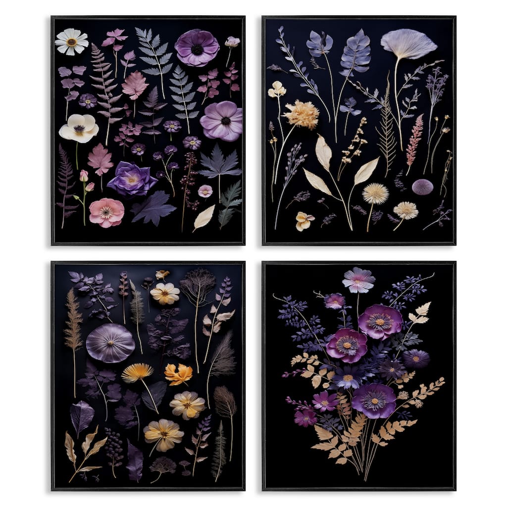 Stupell Dimensional Cottage Flower Sprigs Framed Giclee Art Design By Heidi Kuntz (Set of 4)