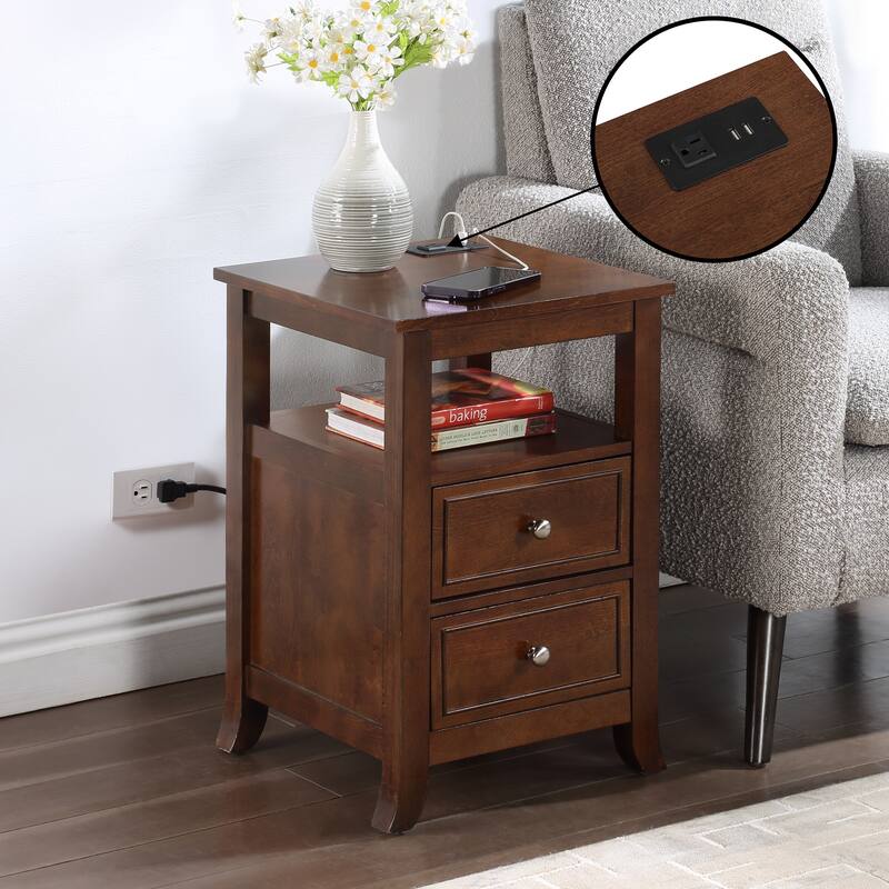 Convenience Concepts Melbourne 2 Drawer End Table with Charging Station and Shelf - Espresso
