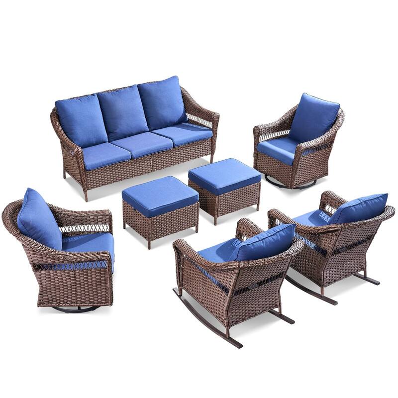 Pocassy 7 Piece Sofa Rocker Chair Glider Chair with Ottoman
