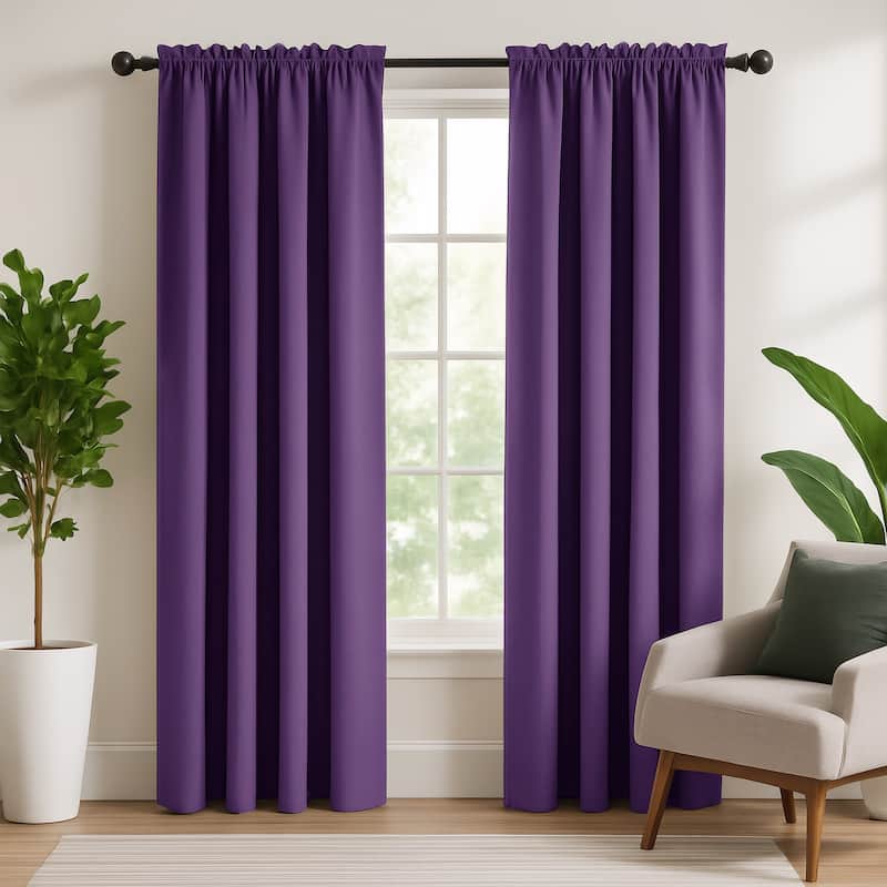 Deconovo 2-Pack Thermal Room Darkening Rod Pocket Curtains - 38W x 72L - Purple Grape