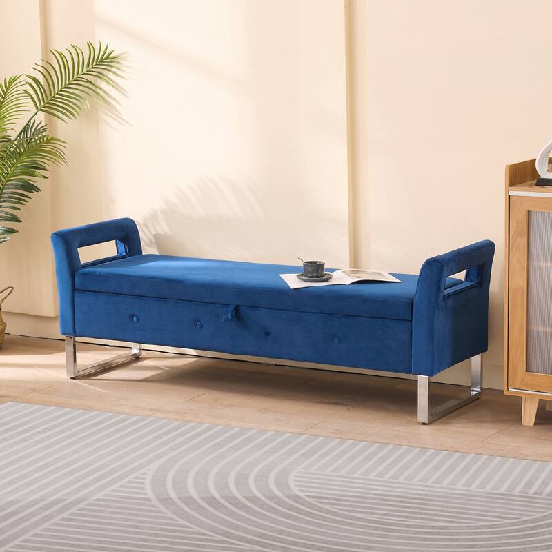 Storage Soft Bench with Armrests for Living Room, Entryway and Bedroom