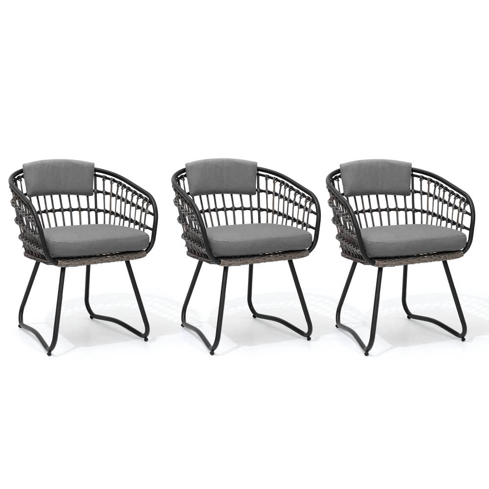 Outdoor Patio Wicker Dining Chairs PE Rattan Seating Set with Cushion