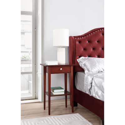 Cherry Nightstand 28x18x14 Compact Bedside Table with Modern Style, Sturdy Construction and Convenient Storage Drawer