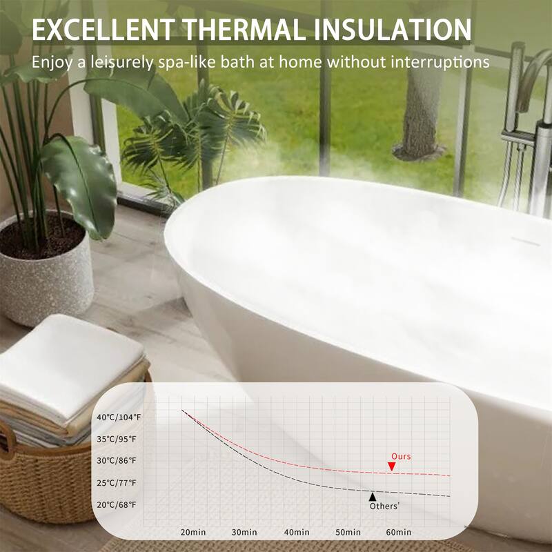 65" Glossy White Solid Surface Bathtub