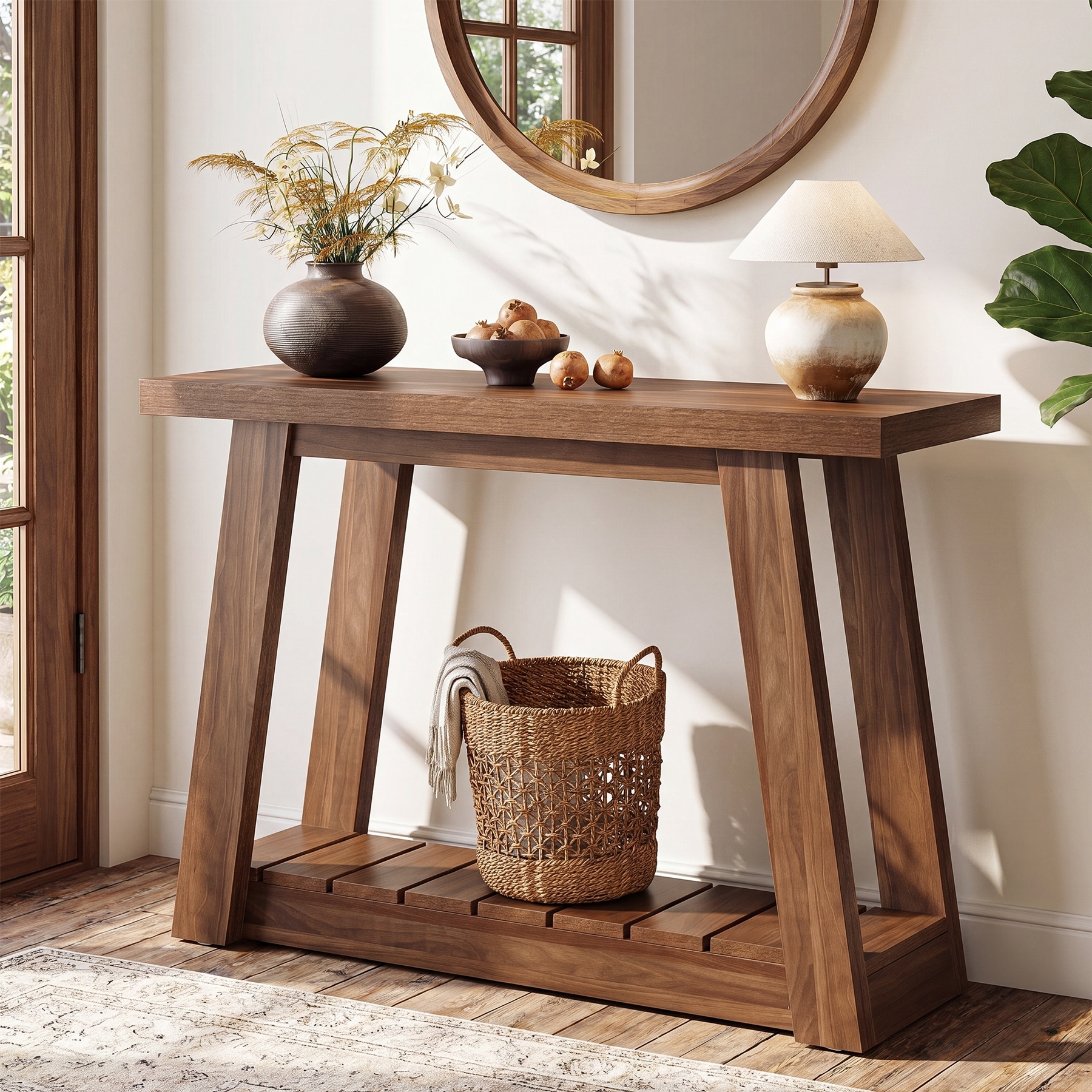 Small Industrial Console Table with Storage for Living Room