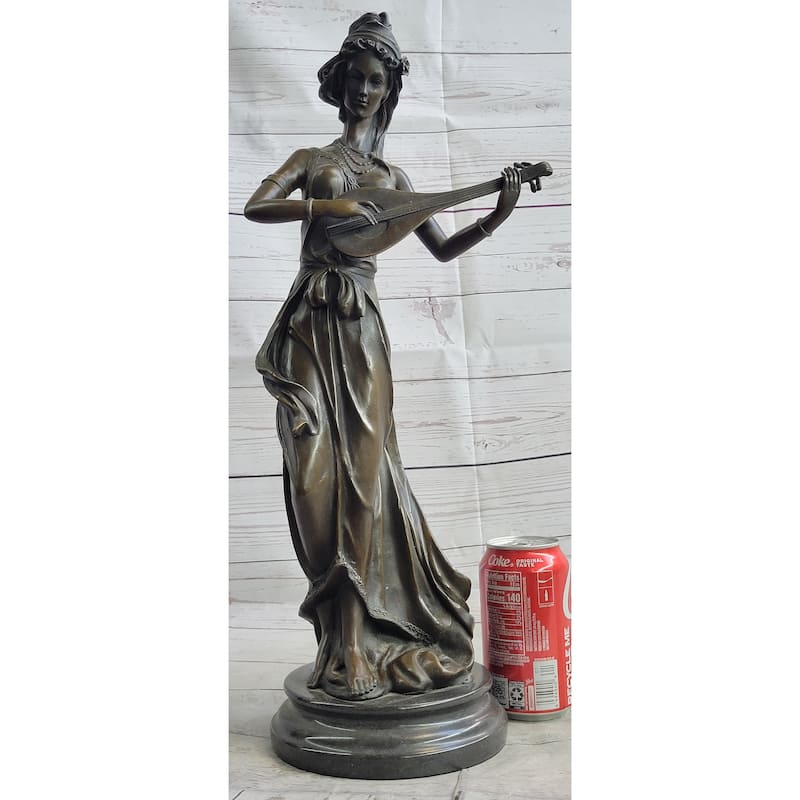 Hand Made Original Artwork By Jean Patoue Female Playing Banjo Bronze Sculpture