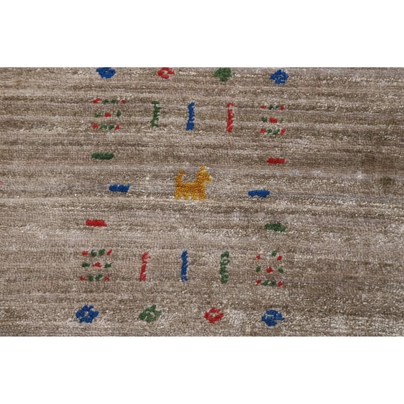 Light Brown Gabbeh Oriental Area Rug Hand-Knotted Silk Carpet - 8'11" x 11'10"
