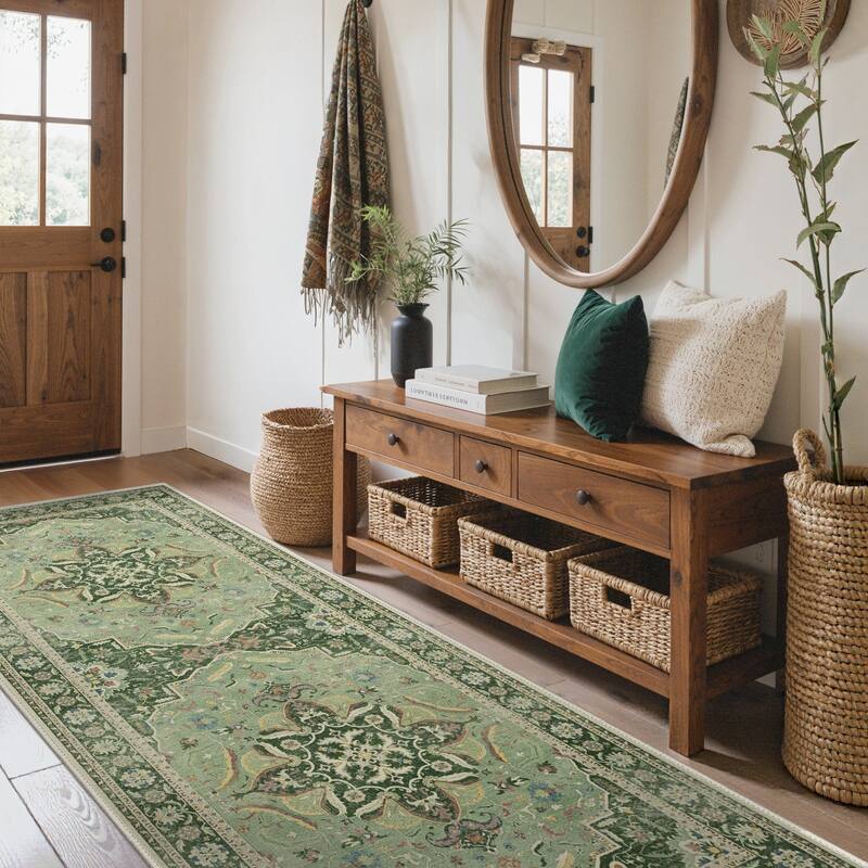 Mcow Botanical Collection Low-Pile Machine-Washable Non-Slip Area Rug - 2' x 7' - Sage - Runner
