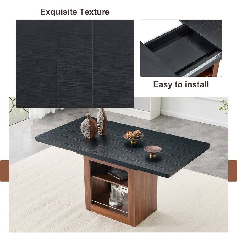 7-Piece Set, 59-71" Extendable Dining Table with PU Upholstered Dining Chairs