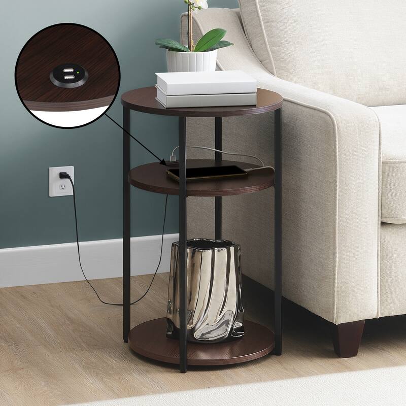 Convenience Concepts Designs2Go Simon 3 Tier End Table with USB Ports