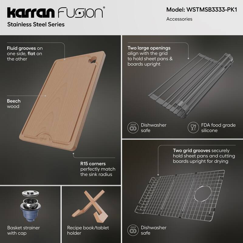 Karran Fusion Top Mount 33-in x 22-in Stainless Steel Extra-Large Single Bowl Workstation Kitchen Sink