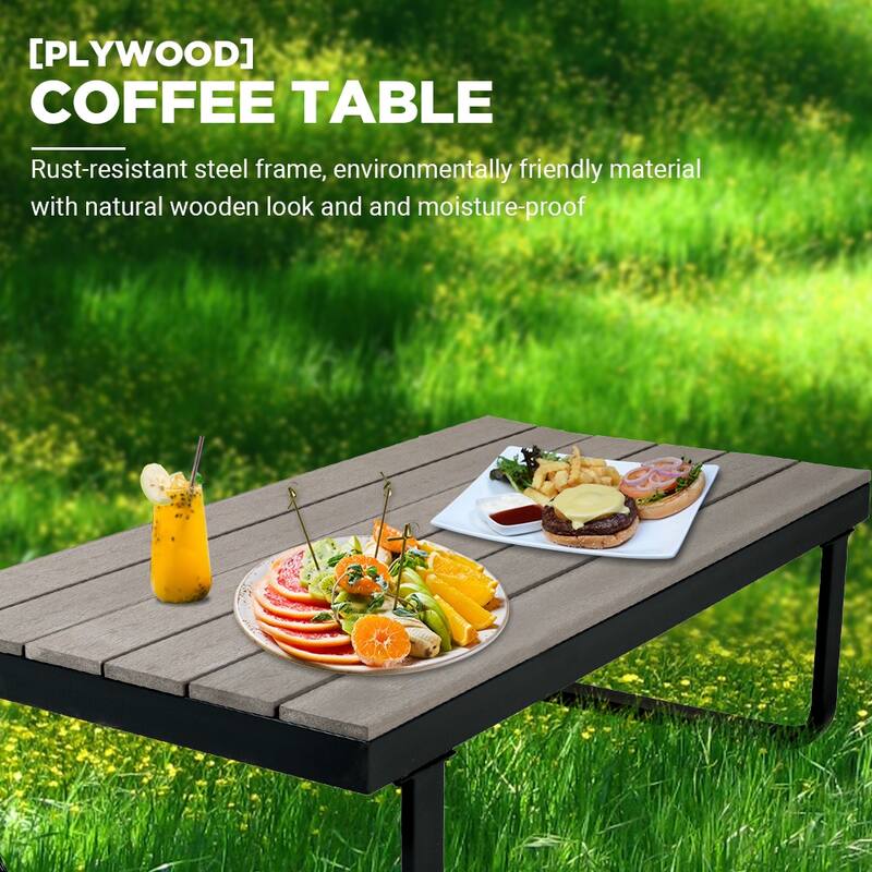 6 Person Outdoor L-Shape Metal Sectional Sofa Set with Cusions and Coffee Table