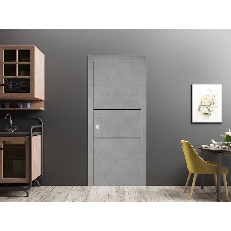 French Pocket Door 18 x 80 with Planum 0014 Concrete with Kit Trims Rail