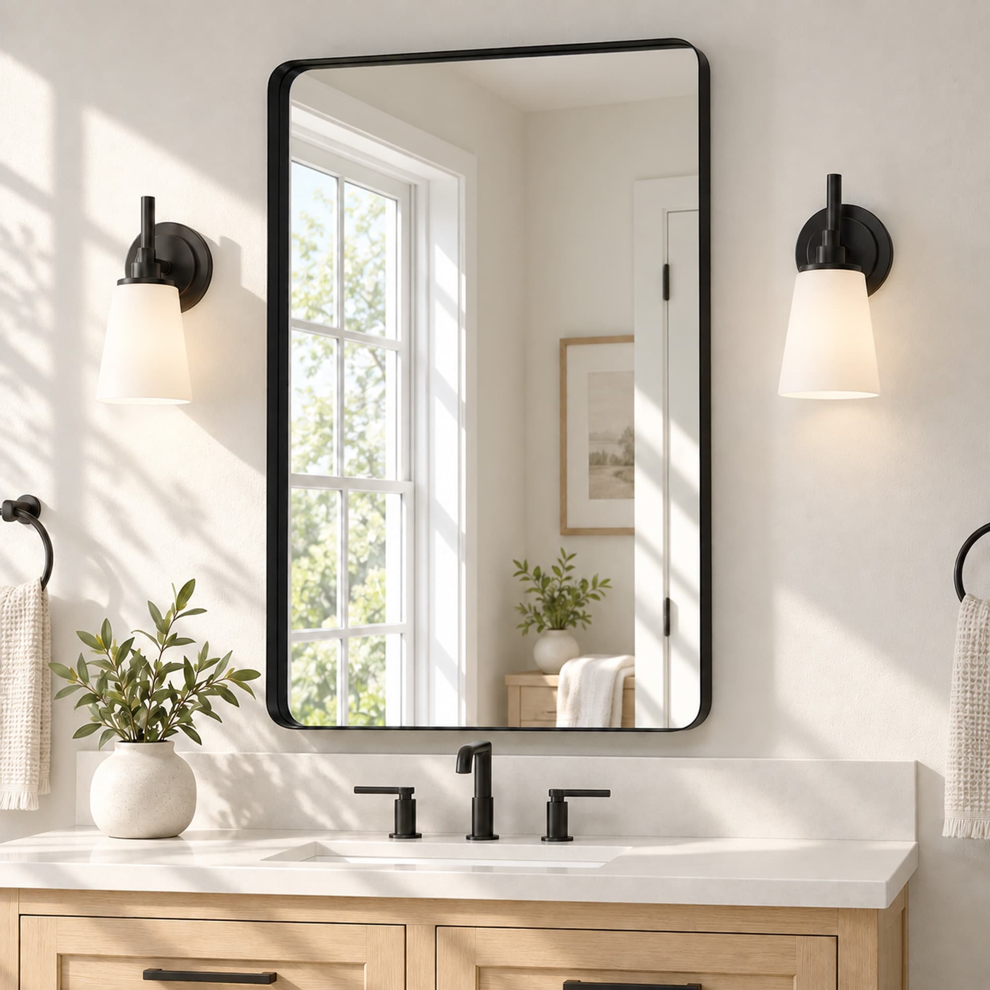 Modern Rounded Rectangle Metal Frame Wall Mirror