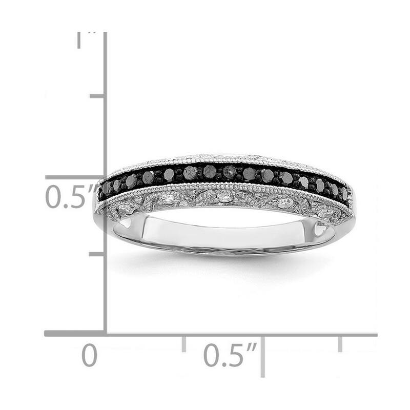 Curata 925 Sterling Silver Polished Prong set Black and White Diamond Ring