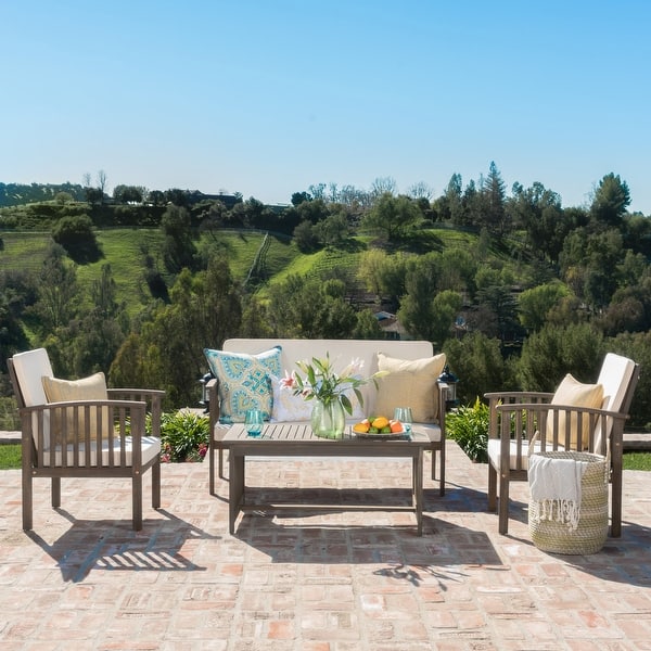slide 2 of 15, Christopher Knight Home Carolina 4-Piece Outdoor Acacia Sofa Set - Stylish & Cozy Patio Seating Grey