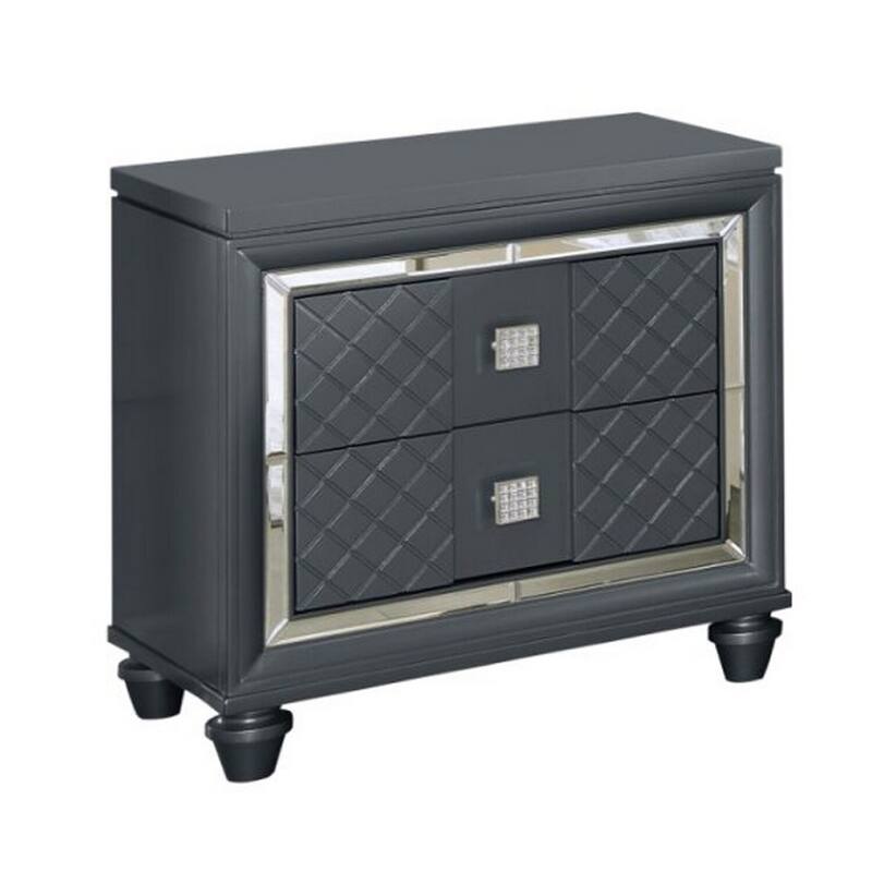 Charcoal Gray/Silver 2 Drawer 17.01 in. W Nightstand with Sturdy Hardware and Ample Storage