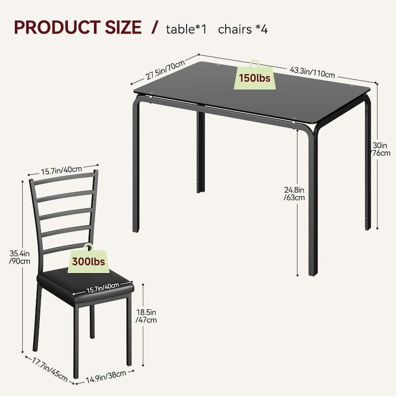 5-piece Farmhouse Dining Table Set for 4