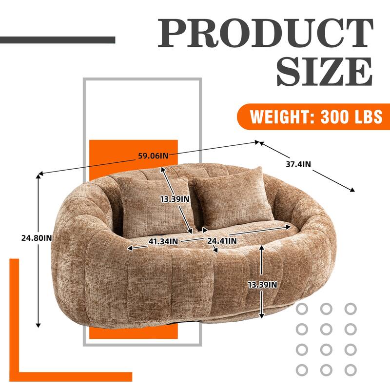 HOMEFUN Chenille Upholstered Durable Comfort Lounger High Back Bean Bag Loveseat Sofa
