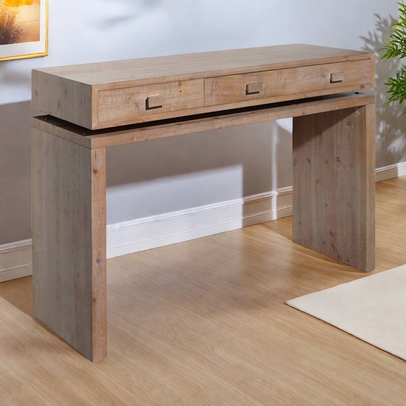 47" Wood Console Table with 3 Drawers and Floating Design for Living Room - Natural & Light Brown