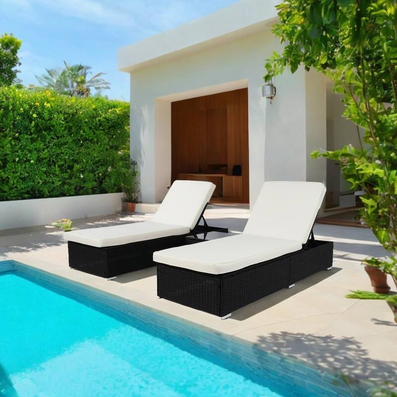 Patio 3PCS Wicker Chaise Lounge Set with Beige Cushions