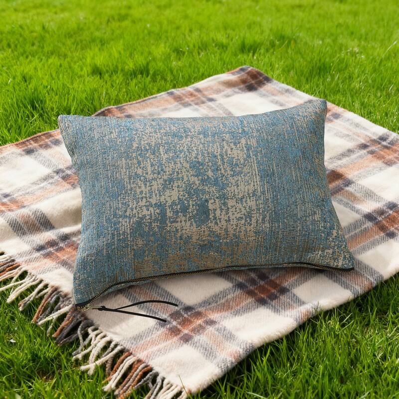 2-Piece Jacquard Chenille Zippered Lumbar Pillow Cover Set