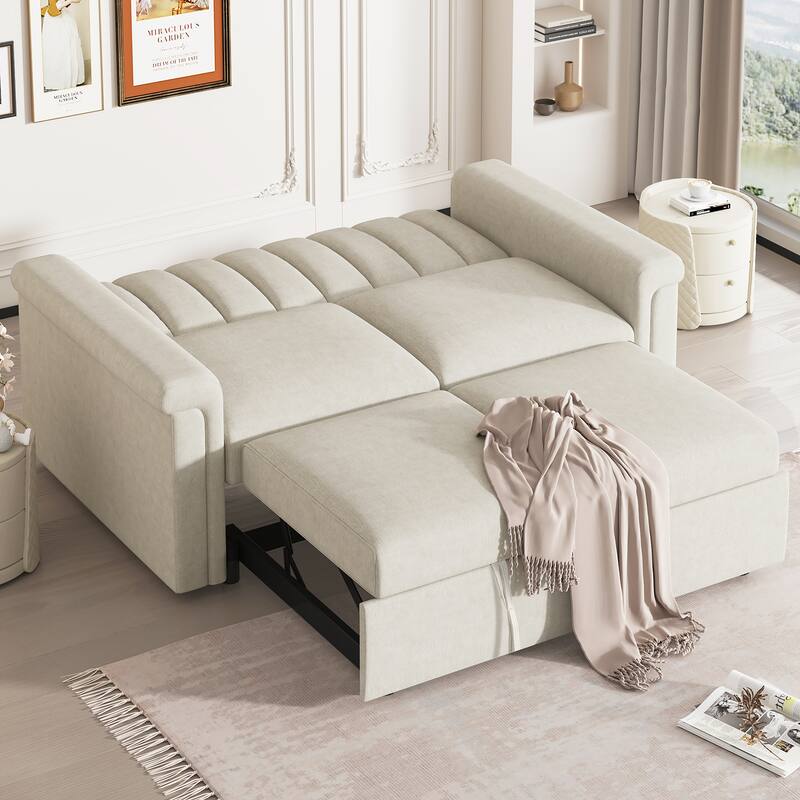 2-in-1 Loveseat Sleeper Recliner Sofa, Convertible Lounge Couch Pull Out Sofa Bed with Vertical Striped Backrest