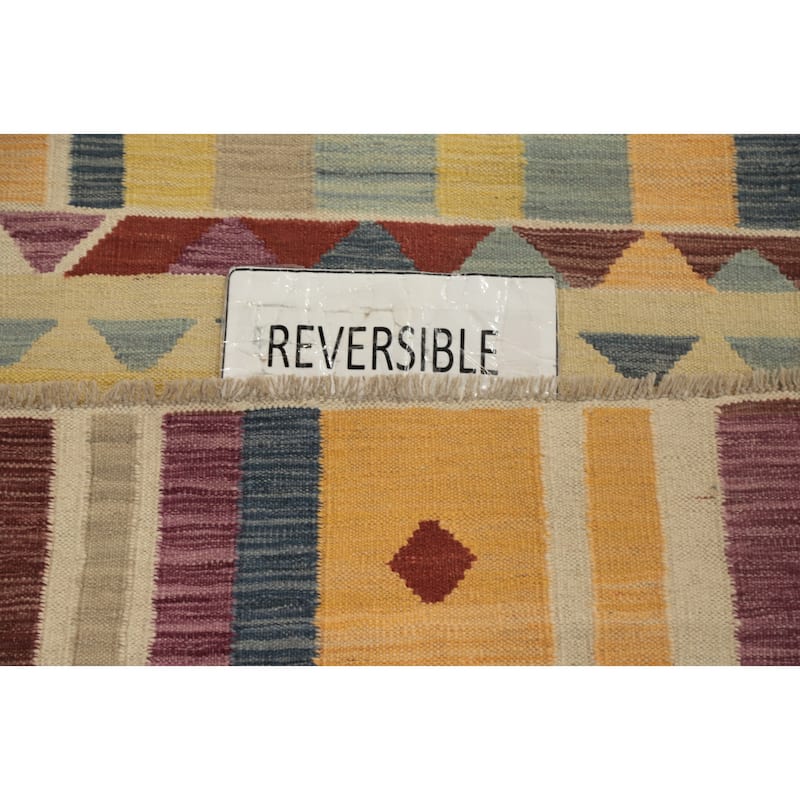 Hand Woven Oriental 100% Wool Carpet Southwestern Tribal Multi-Colored Kilim Area Rug - 4' 2'' X 2' 1''