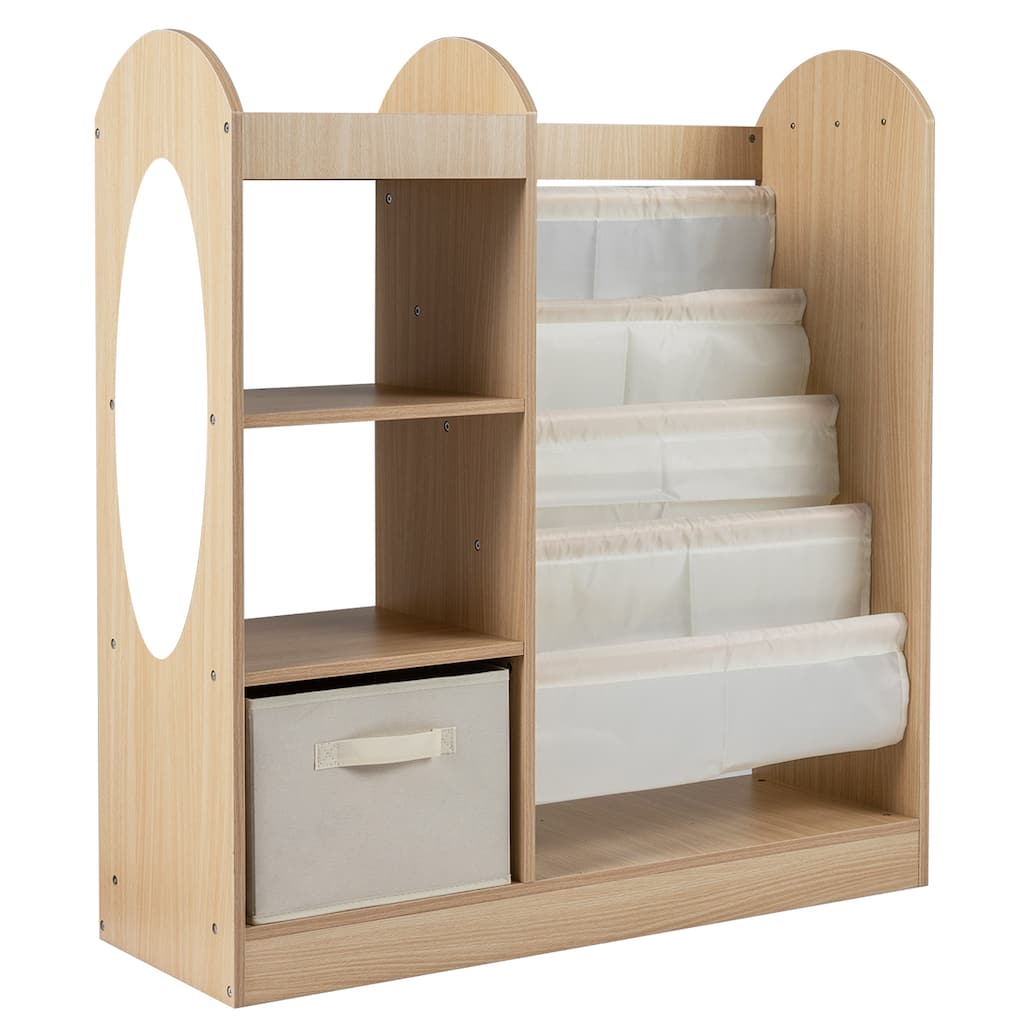 Gymax Kids Bookshelf w/ Full-Length Mirror 4-Tier Sling Shelves &