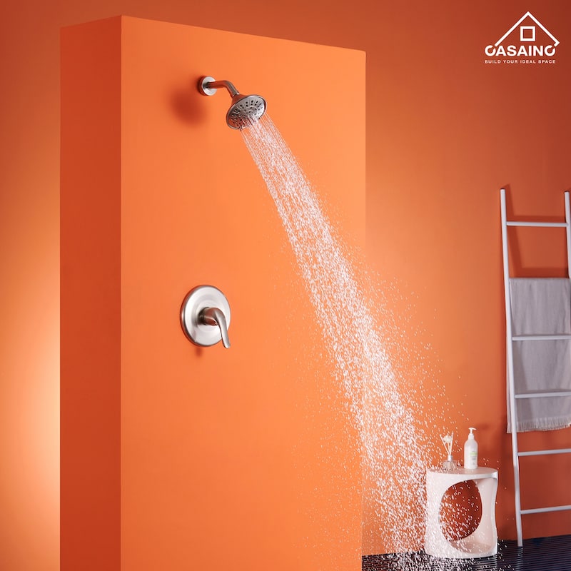 Single Handle 3-Spray Wall Mount 1.8 GPM Fixed Shower Head with Pressure Balanced Valve - 4.84" x 4.84" - Brushed Nickle