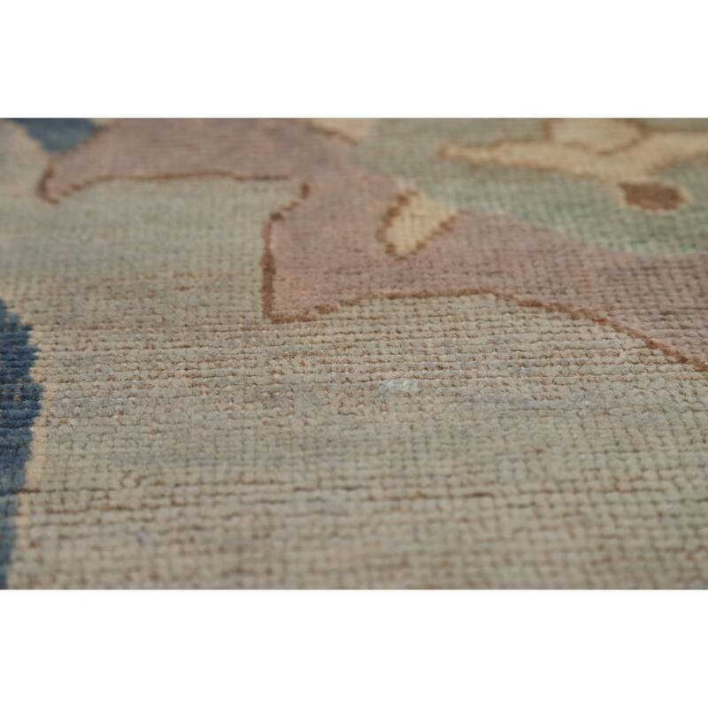 Geometric Oushak Turkish Area Rug Hand-Knotted Blue Wool Carpet - 7'9"x 10'0"