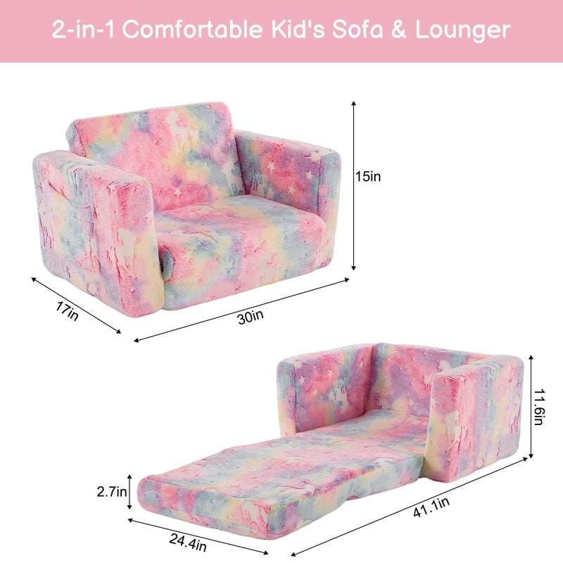 1-Piece Full Sponge Kids Single Folding Sofa Bed With Luminous Feature