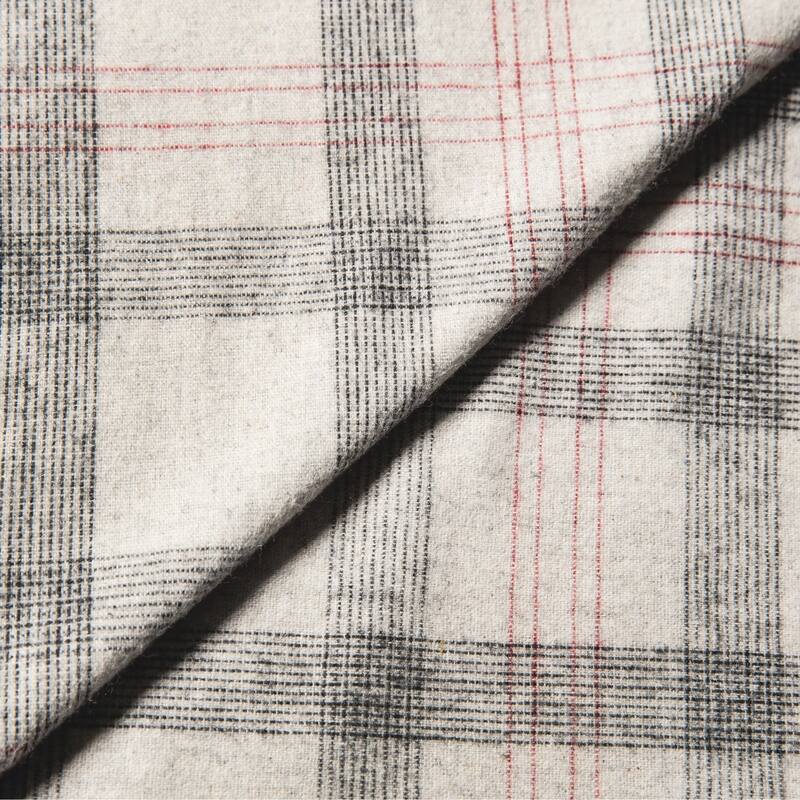 La Rochelle Yarn Dyed Heathered Flannel Bed Sheet Set - grey red check plaid - Twin