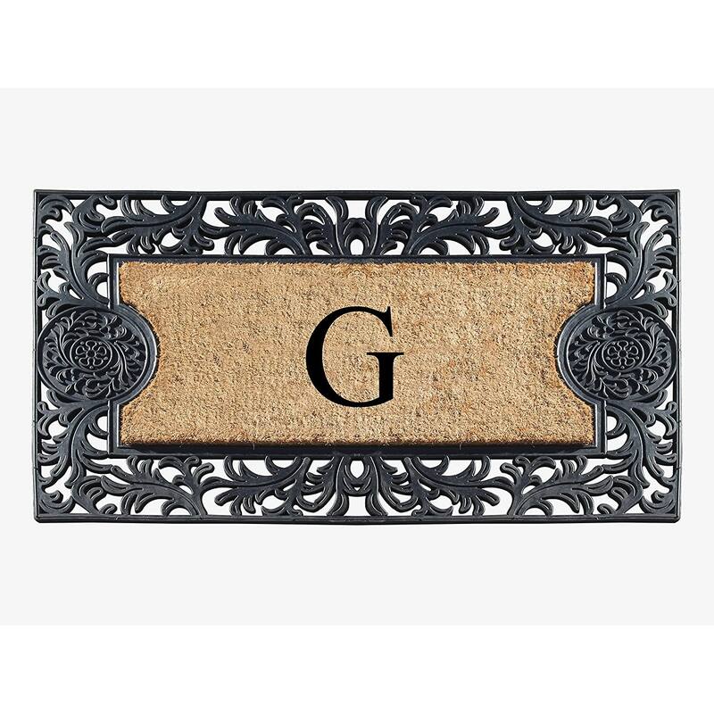 A1HC Floral Border Rubber and Coir Large Outdoor Durable Monogrammed Doormat, Black - 23" X 38"