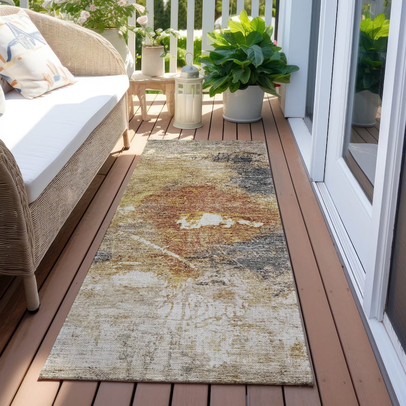 Machine Washable Indoor/ Outdoor Abstract Contemporary Chantille Rug