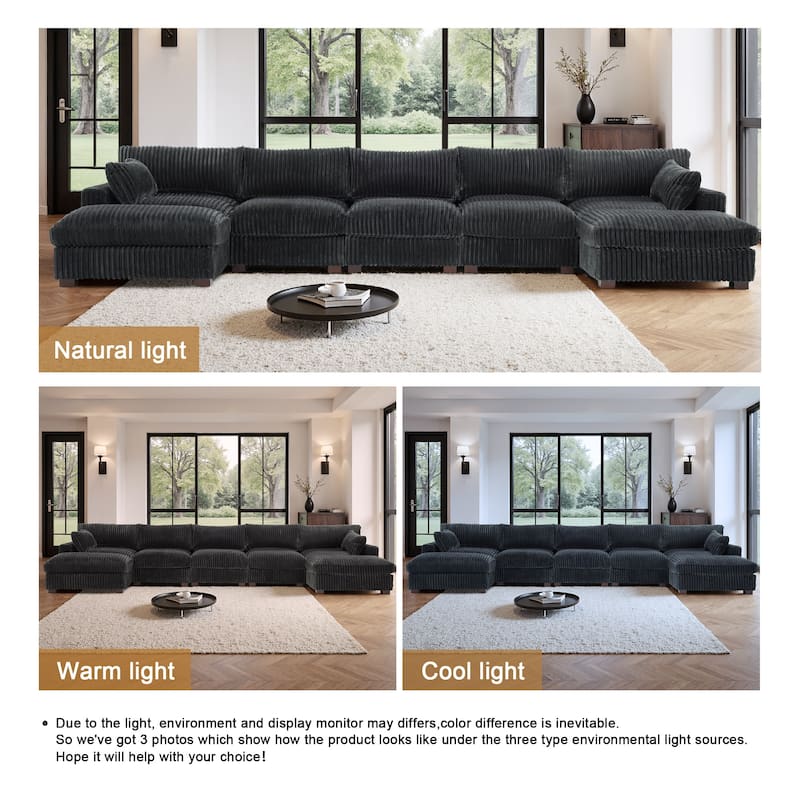 Plush Cotton Flannel Modular Sectional Sofa with 2 Ottomans