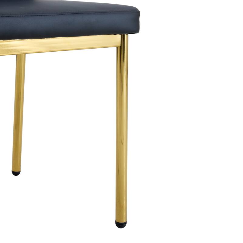 Luxury Simple Chair - Set of 6 BLACK PU Material High Resilience Dining Chair with Metal Gold Leg.The Chair Back Has a V