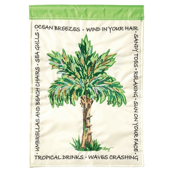 Cream White and Green Palm Tree Printed Rectangular Garden Flag 18" x 13" - N/A