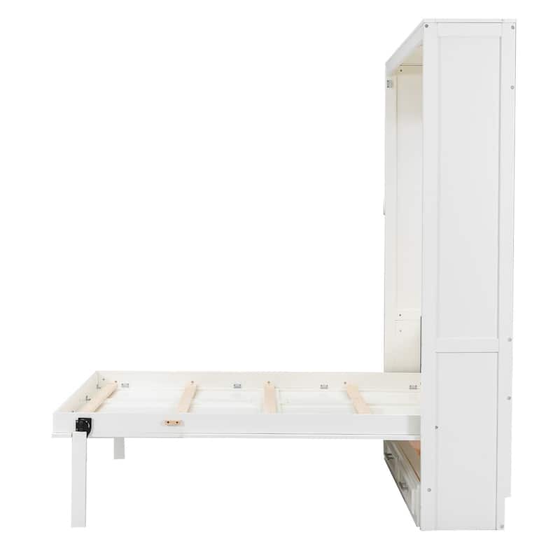 Space-Saving Full Size Murphy Bed with 2 Drawers, Beige Finish