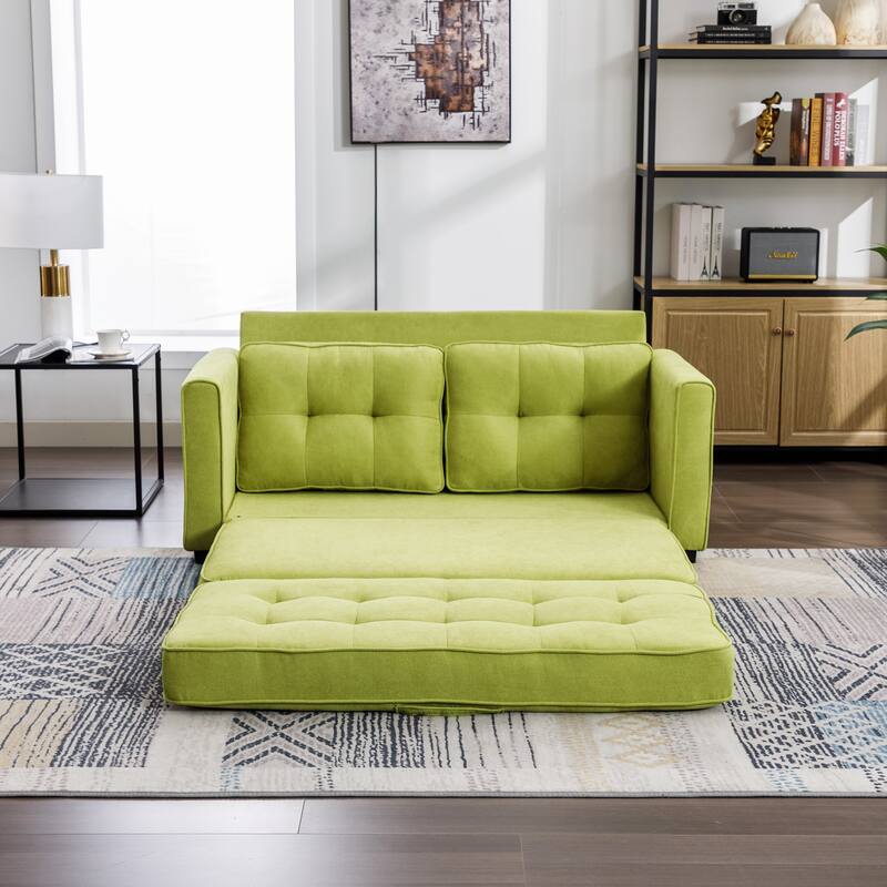 Green Reclining Sofa Sleeper Loveseat w/ PullOut Bed, Side Pocket