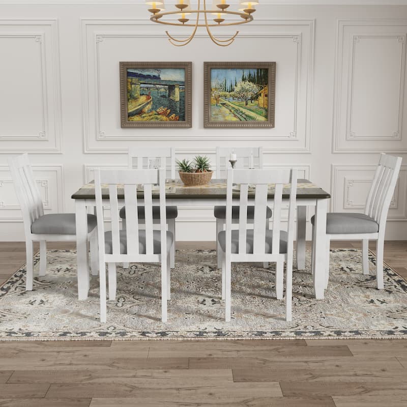 7-Piece Dining Set with Extendable Table and 6 Upholstered Chairs